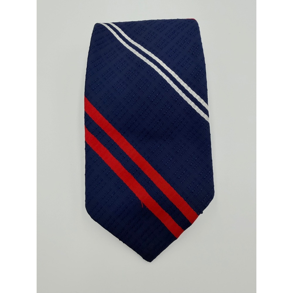 Cerruti 1881 Mens Vintage Silk Tie‎ Navy Blue Red White Striped Textured Italy